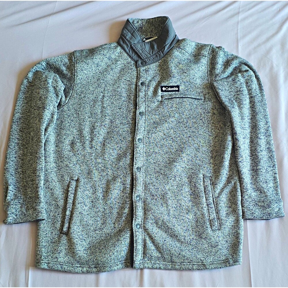 Columbia Men's Gray Snap Front Fleece Jacket M Stand-Up Collar Pockets